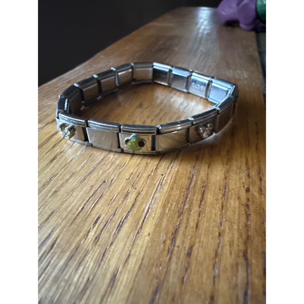 Disney Italian Charm Bracelet Stainless Steel Cinderella Mickey Mouse Rhinestone